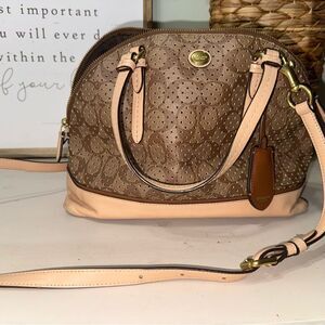 Coach Peyton Cora domed Satchal Tan and Brown Women's Bag F22401